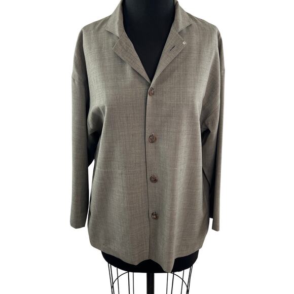Vintage Eskandar Brown Jacket Cotton Collared Front-Button Drop Shoulder Size 0 - Picture 1 of 7